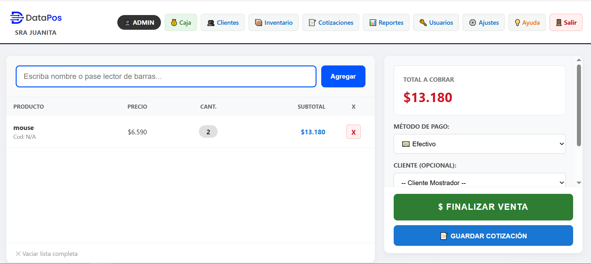 Caja DataPos en funcionamiento